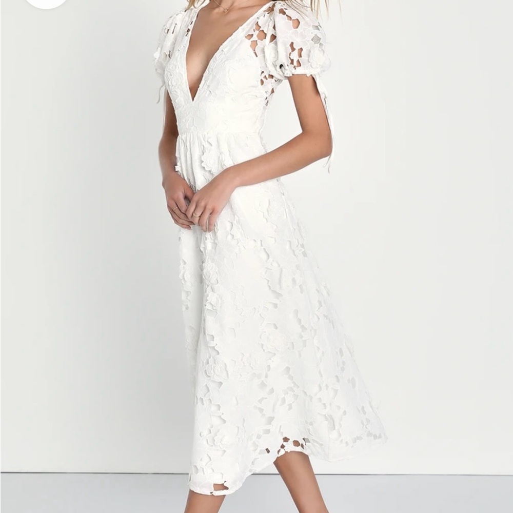 Lulus Flourishing Blossoms White 3D Floral Backless Midi Dress